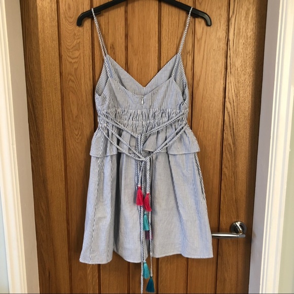 ZARA TRF Collection | Blue & White Striped Tassel Dress - Picture 2 of 3